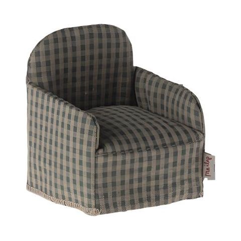 Maileg Chair, Mouse - Green Checker Dollhouses and Access. Maileg   