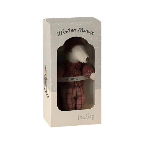 Maileg Winter Mouse with Ski Set Big Sister, Rose Dolls Maileg   