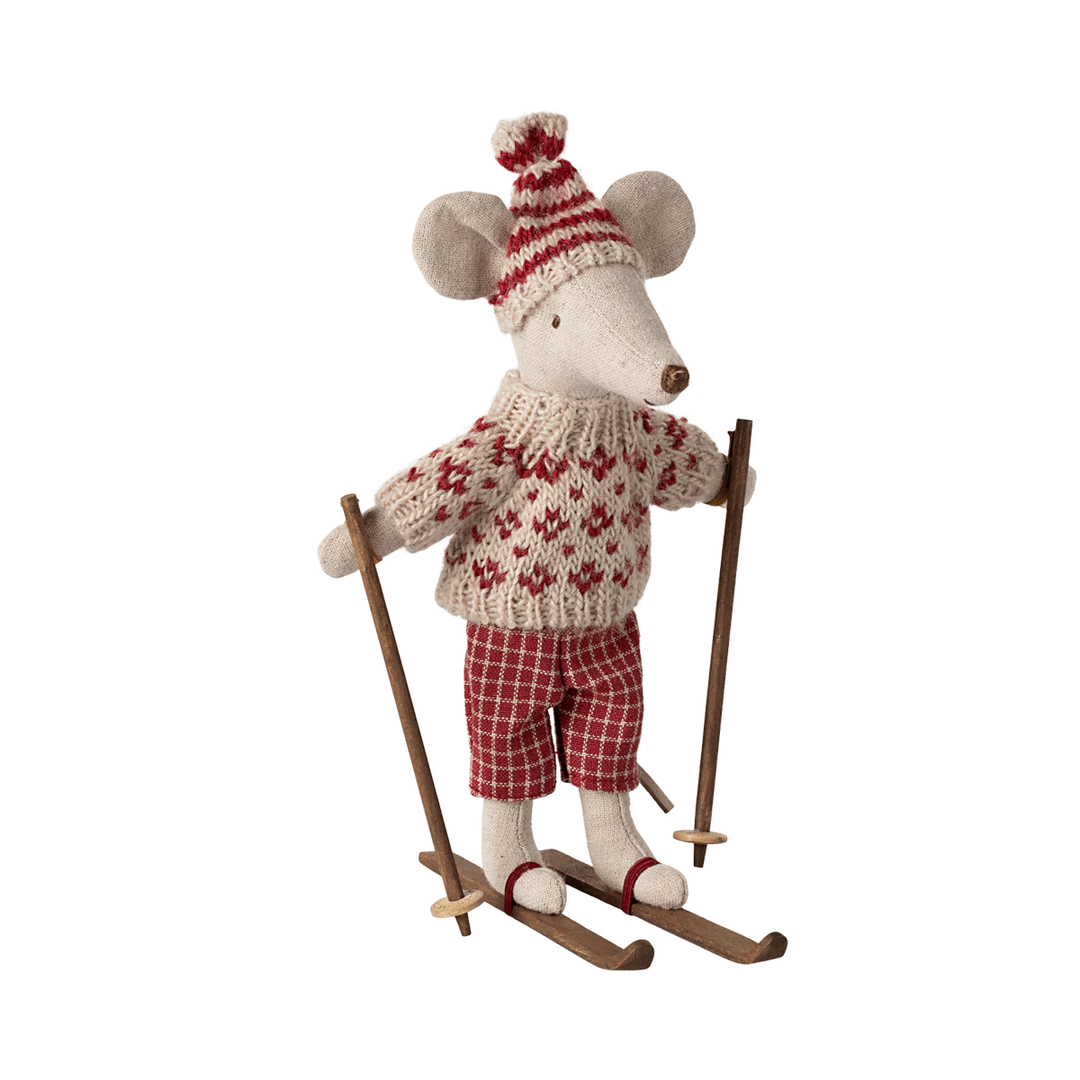 Maileg Winter Mouse with Ski Set Mum - Red Dolls Maileg   