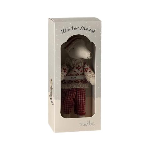 Maileg Winter Mouse with Ski Set Mum - Red Dolls Maileg   