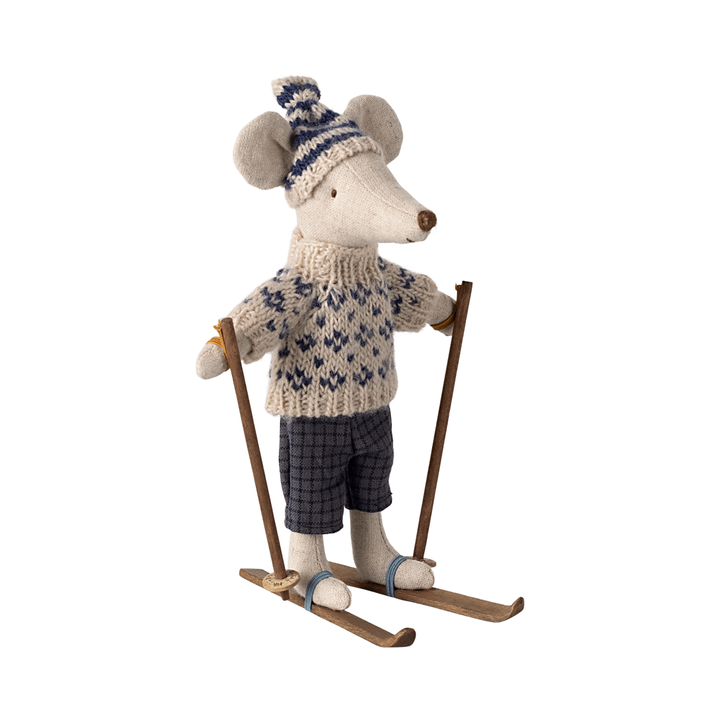 Maileg Winter Mouse with Ski Set Dad - Blue Dolls Maileg   