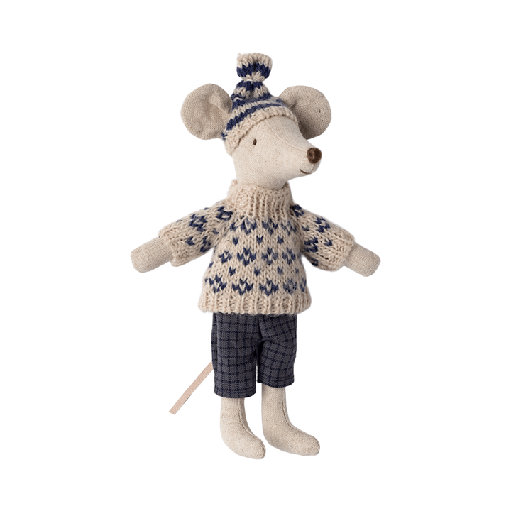 Maileg Winter Mouse with Ski Set Dad - Blue Dolls Maileg   