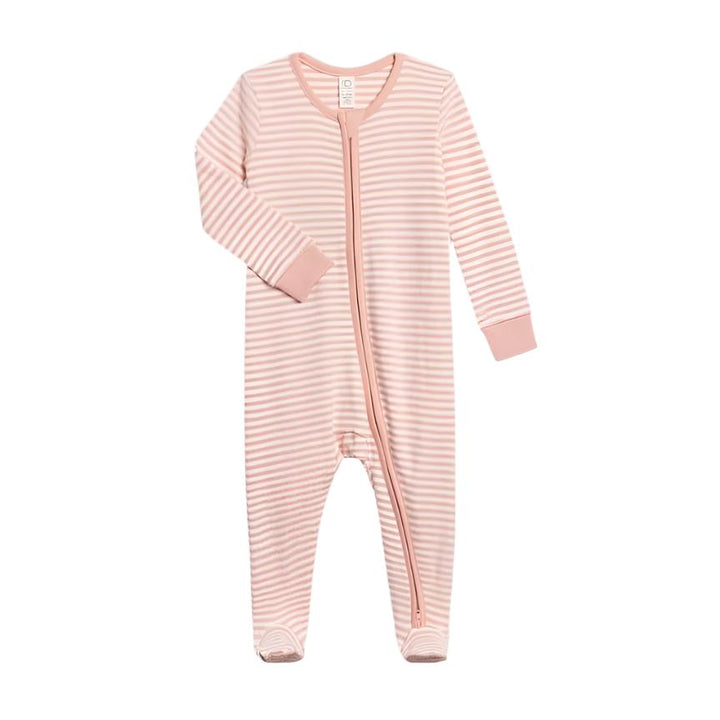 Colored Organics Peyton Footed Sleeper- Blush Stripe Footie Colored Organics   