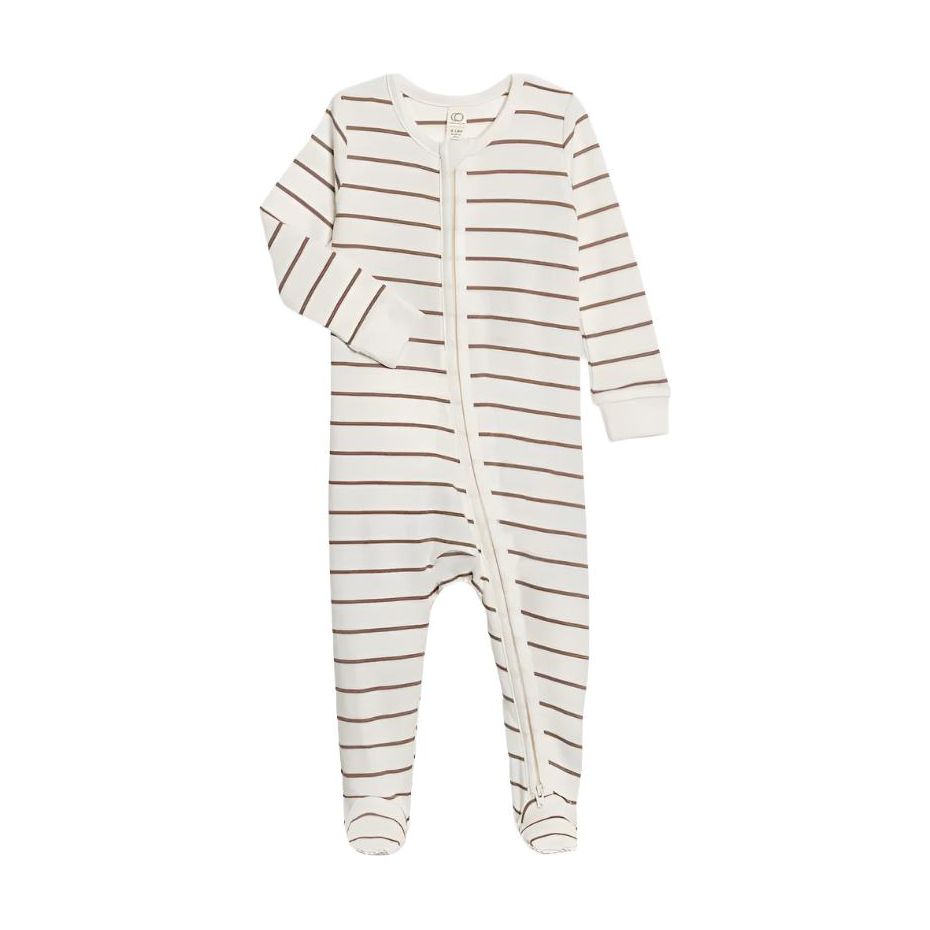 Colored Organics Peyton Footed Sleeper- Kade Stripe / Taupe Footie Colored Organics   