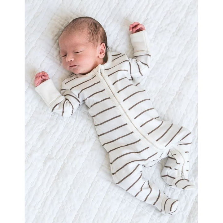 Colored Organics Peyton Footed Sleeper- Kade Stripe / Taupe Footie Colored Organics   