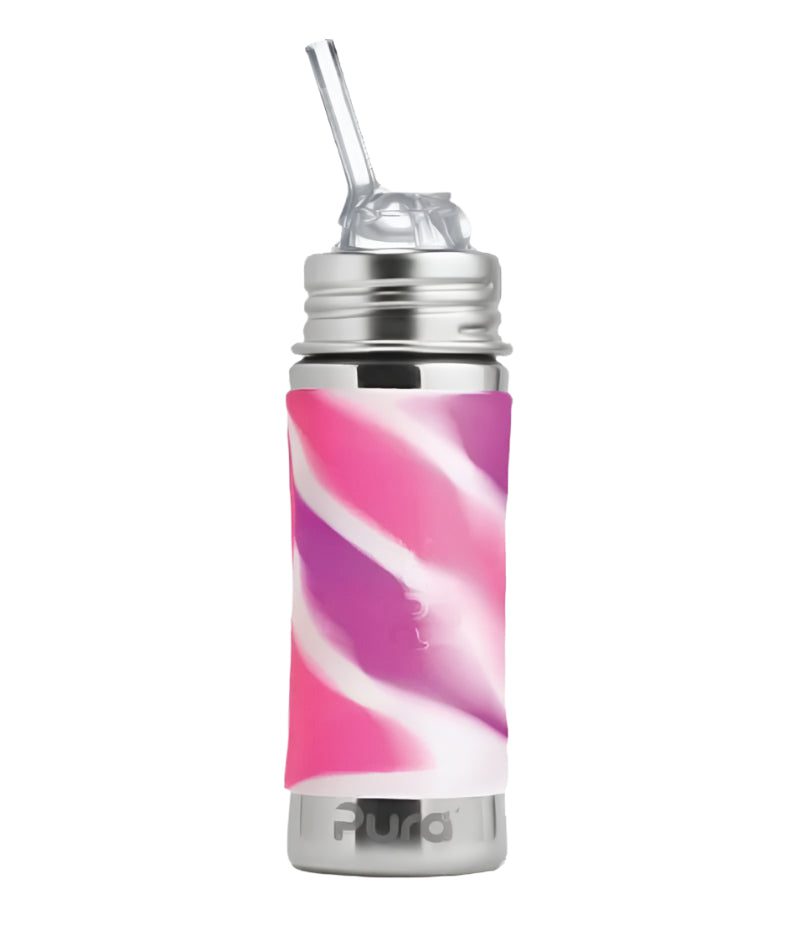 Pura Non-Insulated Kiddo Straw Cup w/ Sleeve - Pink Swirl Bottles & Sippies Pura Stainless