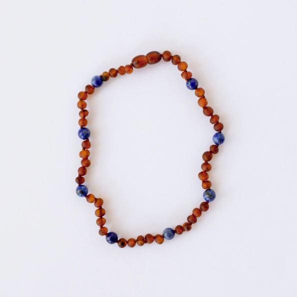 Canyonleaf Kids Raw Cognac Baltic Amber + Lapis Lazuli - Halo Necklace Pacifiers and Teething Canyonleaf   