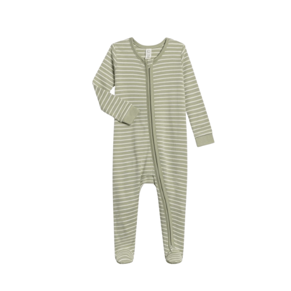 Colored Organics Peyton Footed Sleeper - Davis Stripe - Mint Footie Colored Organics   