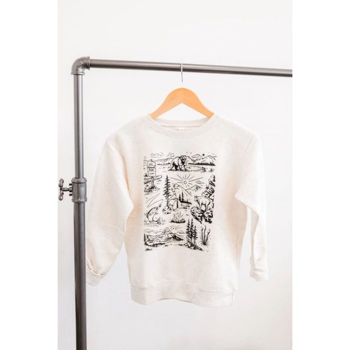 The Montana Scene- National Forest Kids Sweatshirt- Natural Heather Tops & Bottoms The Montana Scene