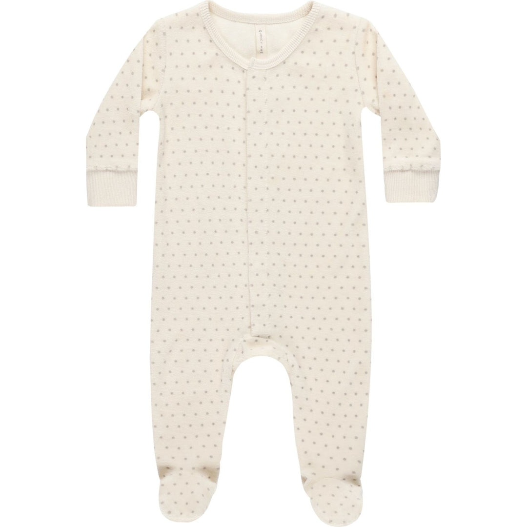 Quincy Mae Velour Hidden Snap Footie - Polka Dot Footie Quincy Mae   