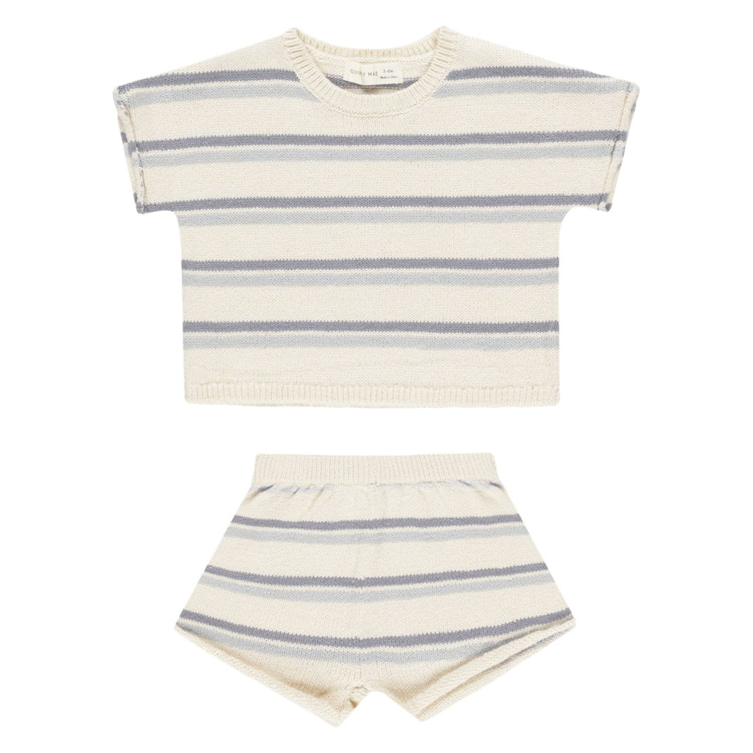 Quincy Mae Relaxed Summer Knit Set - Blue Stripe Tops & Bottoms Quincy Mae