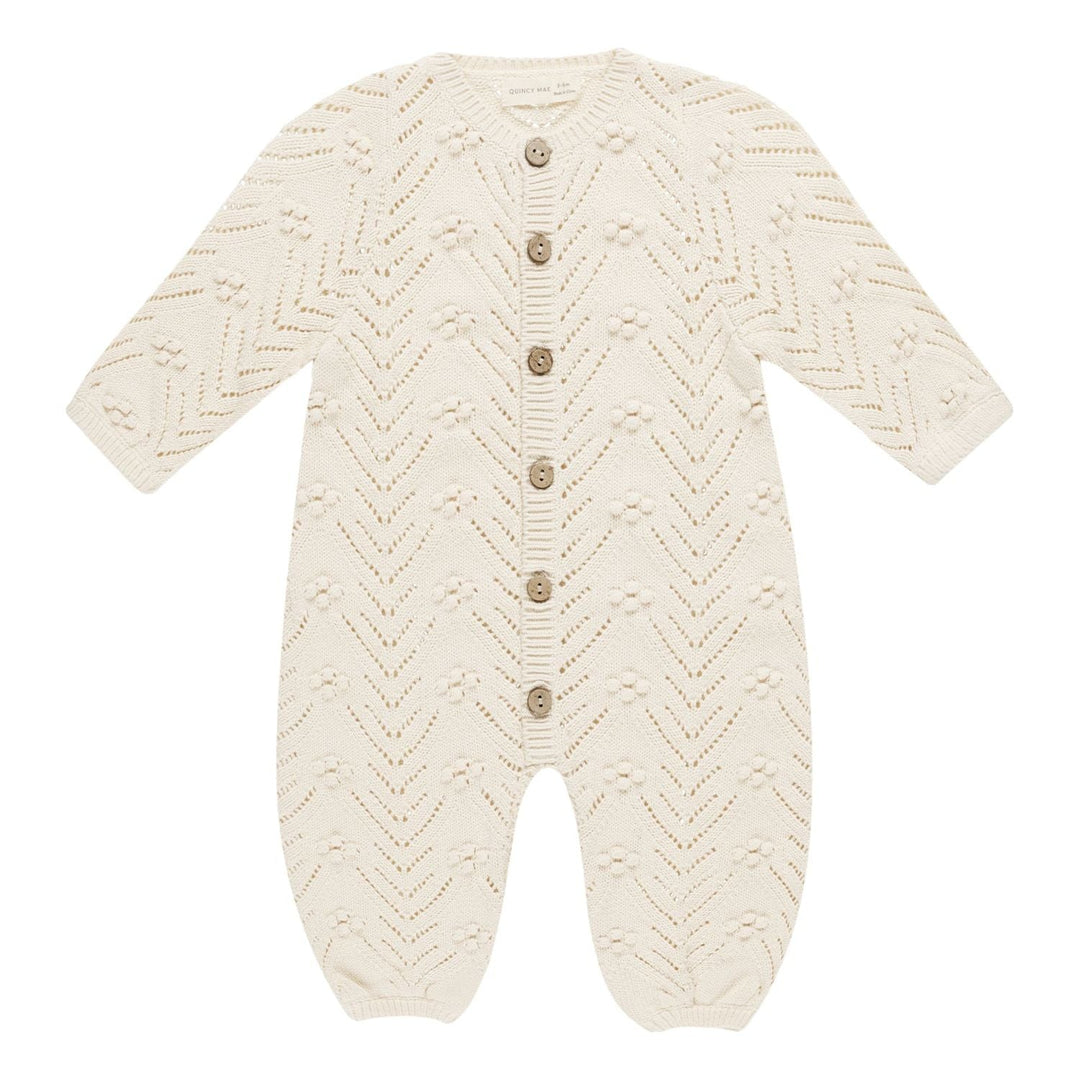 Quincy Mae Long Sleeve Bobble Romper - Natural Romper Quincy Mae   