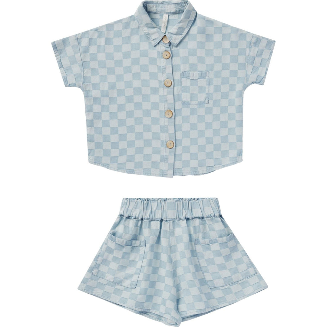 Rylee + Cru Kelli Set- Blue Check Tops & Bottoms Rylee + Cru   