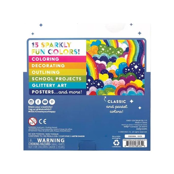 Ooly Rainbow Sparkle Glitter Markers: Set of 15 Markers Ooly   