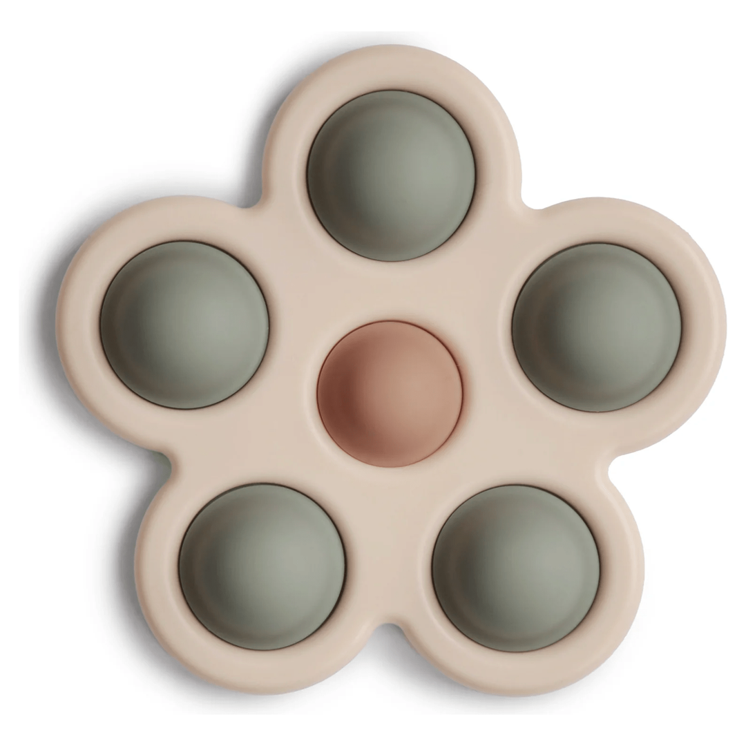 Mushie Flower Press Toy- Dried Thyme/Natural/Shifting Sand Pacifiers and Teething Mushie   