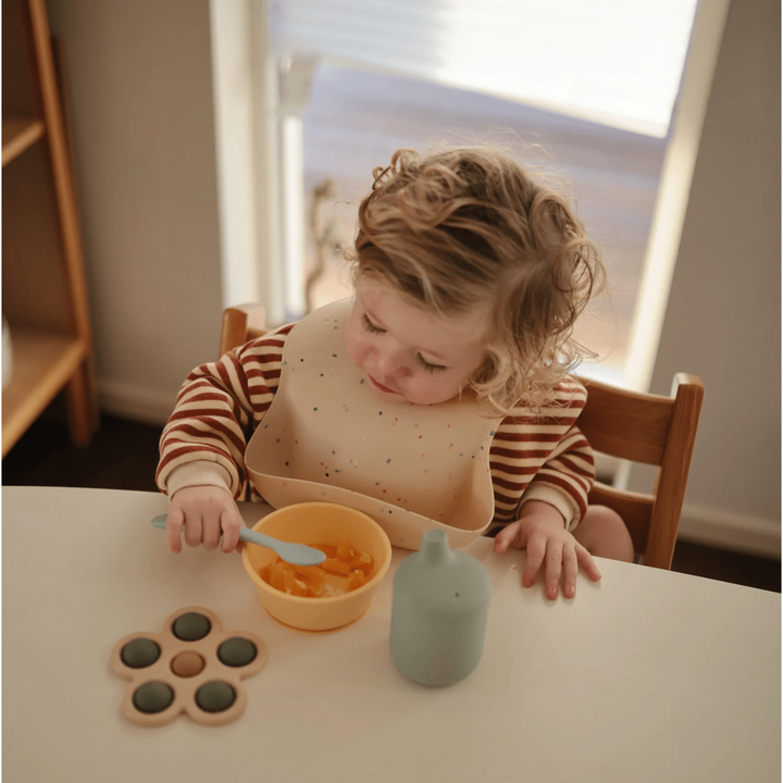 Mushie Flower Press Toy- Dried Thyme/Natural/Shifting Sand Pacifiers and Teething Mushie   