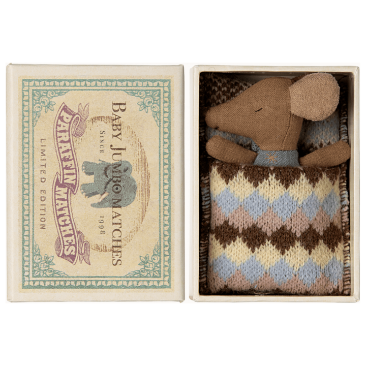 Maileg Sleepy Wakey Baby Boy Mouse In Matchbox 2024-Blue Mice Maileg   