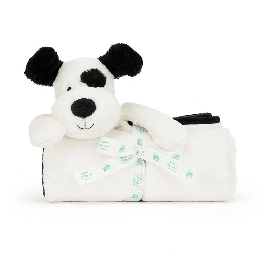 Jellycat Bashful Black and Cream Puppy Blankie Baby Jellycat Jellycat   