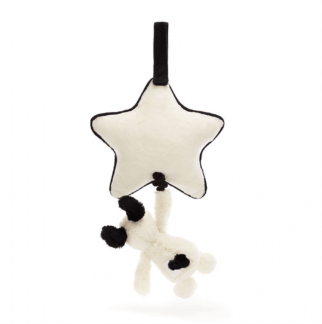 Jellycat Bashful Black and Cream Puppy Musical Pull Baby Jellycat Jellycat   