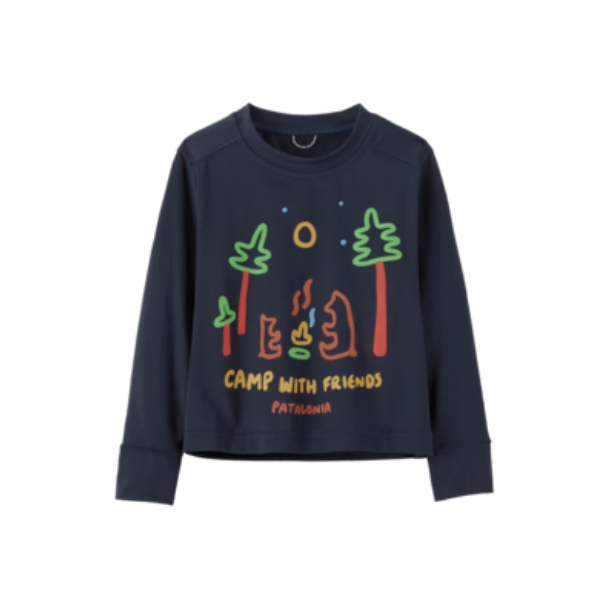 Patagonia Spring 2024- Baby Long-Sleeved Capilene Silkweight UPF T-Shirt Sun Shirt Patagonia Camp With Friends: New Navy 12-18M 