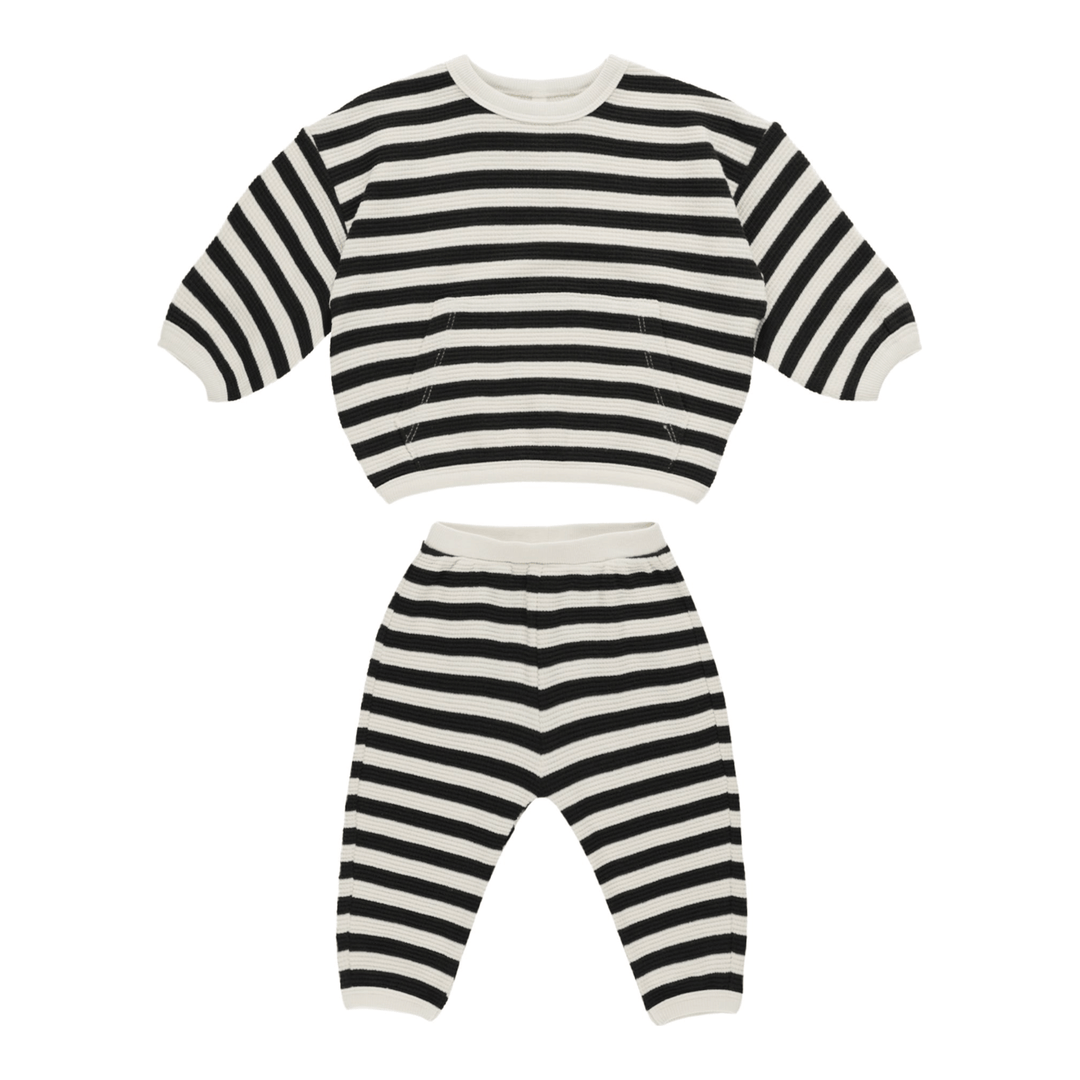 Quincy Mae Halloween Waffle Slouch Set- Black Stripe childrens clothing Quincy Mae 3-6M  