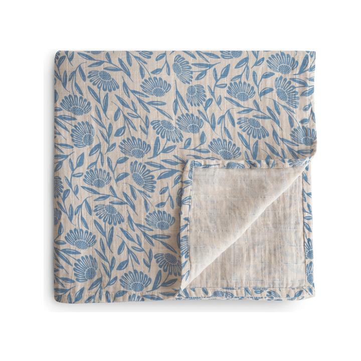 Mushie Muslin Swaddle Blanket Swaddles & Blankets Mushie Blue Flowers  