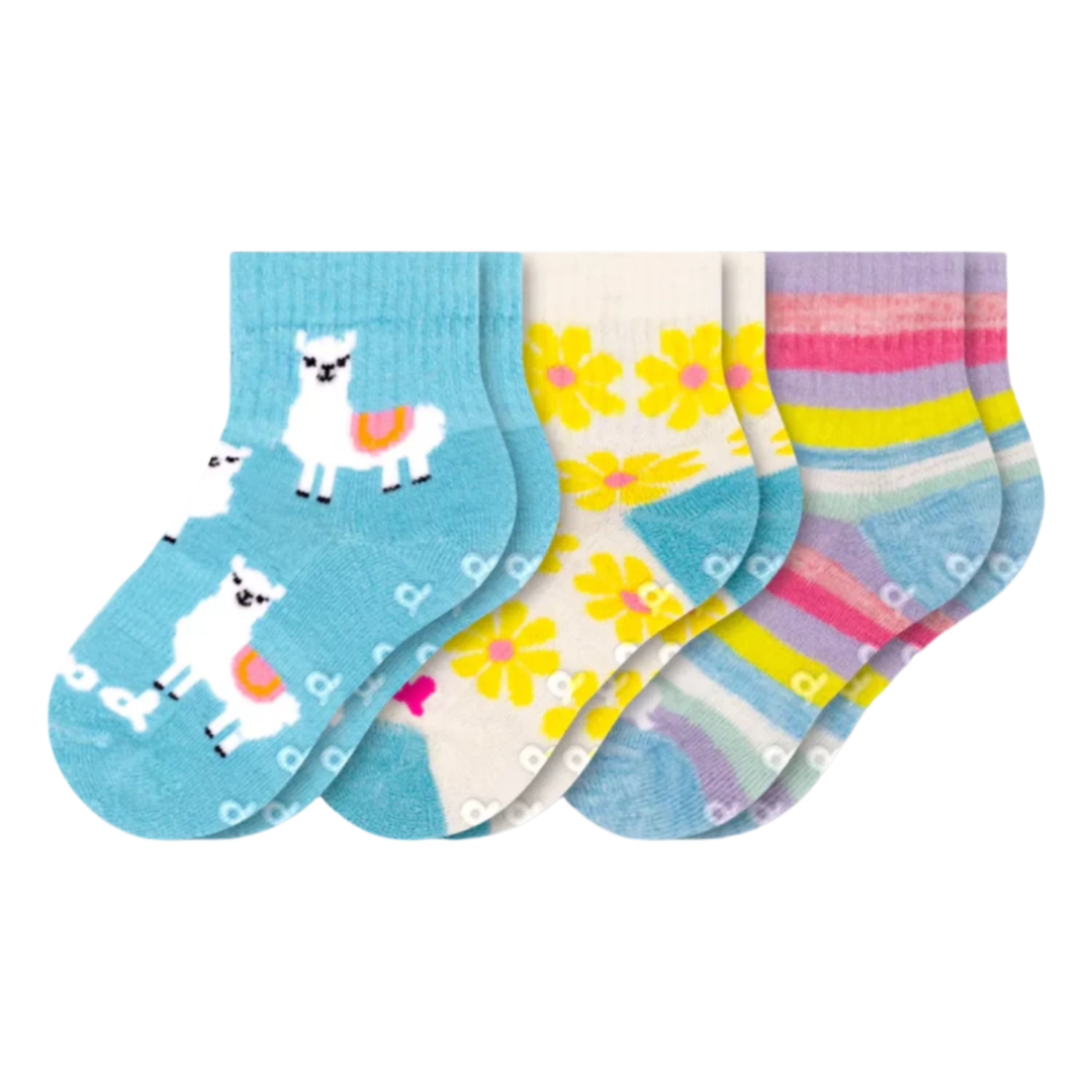 Pacas Toddler Gripper Socks 3 Pack- Flower/ Rainbow/ Llama Socks Pacas   