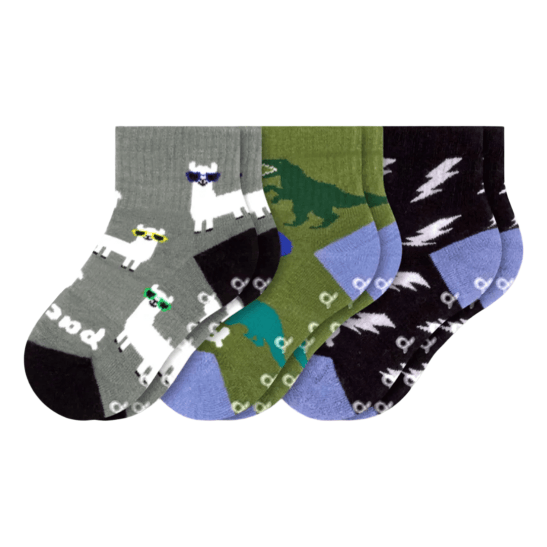 Pacas Toddler Gripper Socks 3 Pack- Dino/ Llama/ Bolt Socks Pacas   