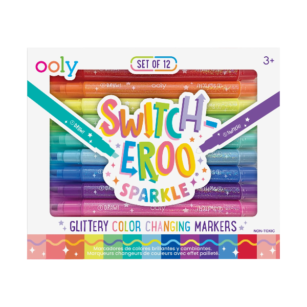 Ooly Switch-Eroo Sparkle Glittery Color Changing Markers- 12 Pc Markers Ooly