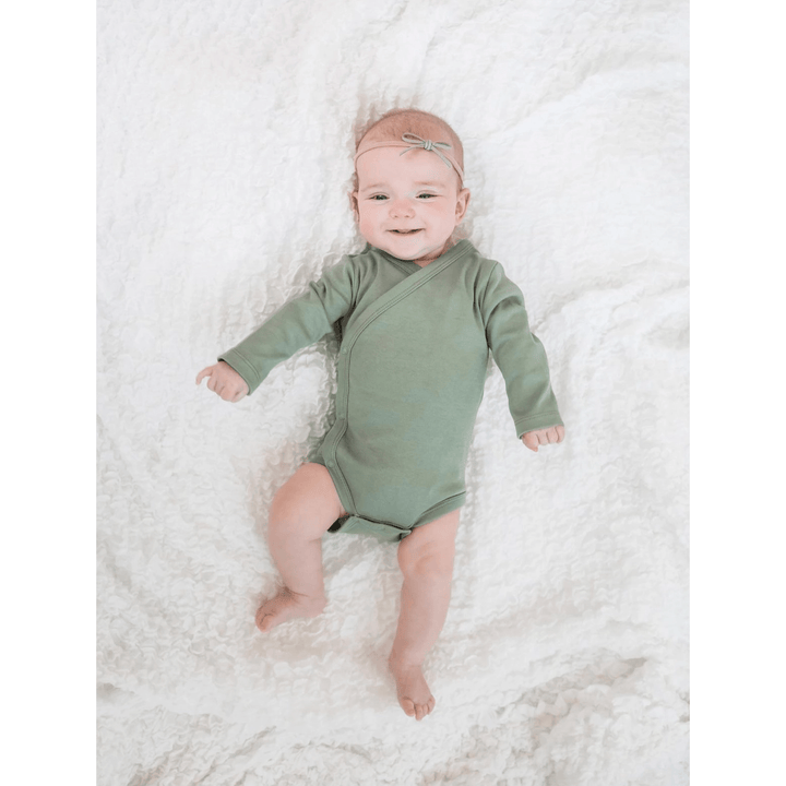 Colored Organics Long Sleeve Classic Kimono Bodysuit- Thyme bodysuit Colored Organics   