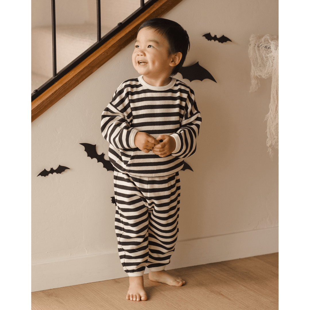 Quincy Mae Halloween Waffle Slouch Set- Black Stripe childrens clothing Quincy Mae   