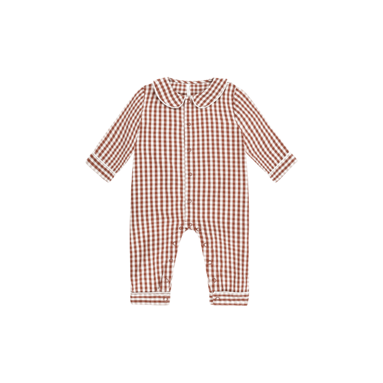 Rylee + Cru Baby Pajama Romper- Brick Gingham Pajamas Rylee + Cru   