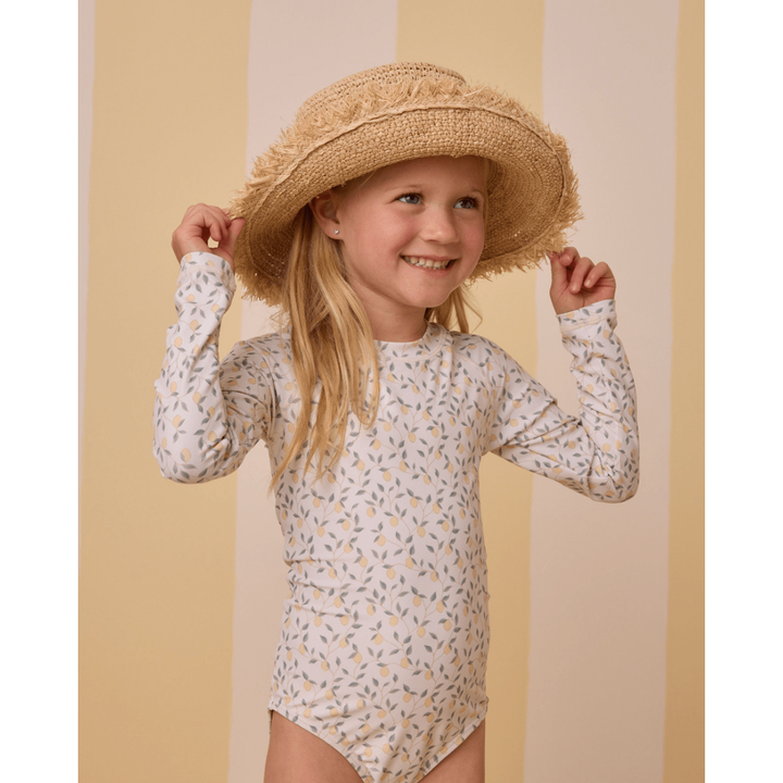 Rylee + Cru Delphine Rashguard One-Piece- Lemons Swimwear Rylee + Cru