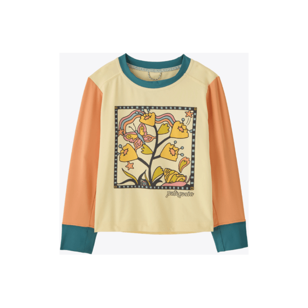 Spring 2025 Patagonia Baby L/S Cap SW T-Shirt Sun & Insect Protection Patagonia Butterfly Bows- Buttercup Yellow 6 Months