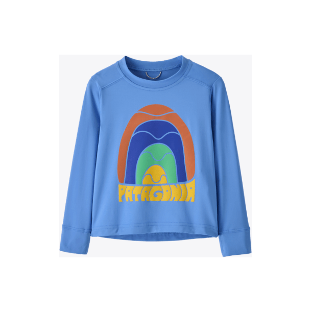 Spring 2025 Patagonia Baby L/S Cap SW T-Shirt Sun & Insect Protection Patagonia Rainbow Wave- Abundant Blue 6 Months