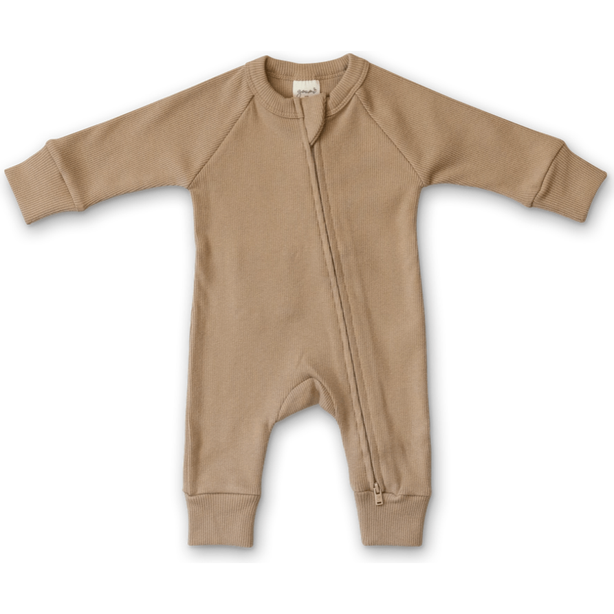 Goumi Baby Long Sleeve Rib Knit Zipper One-Piece - Chanterelle Jumpsuit Goumikids