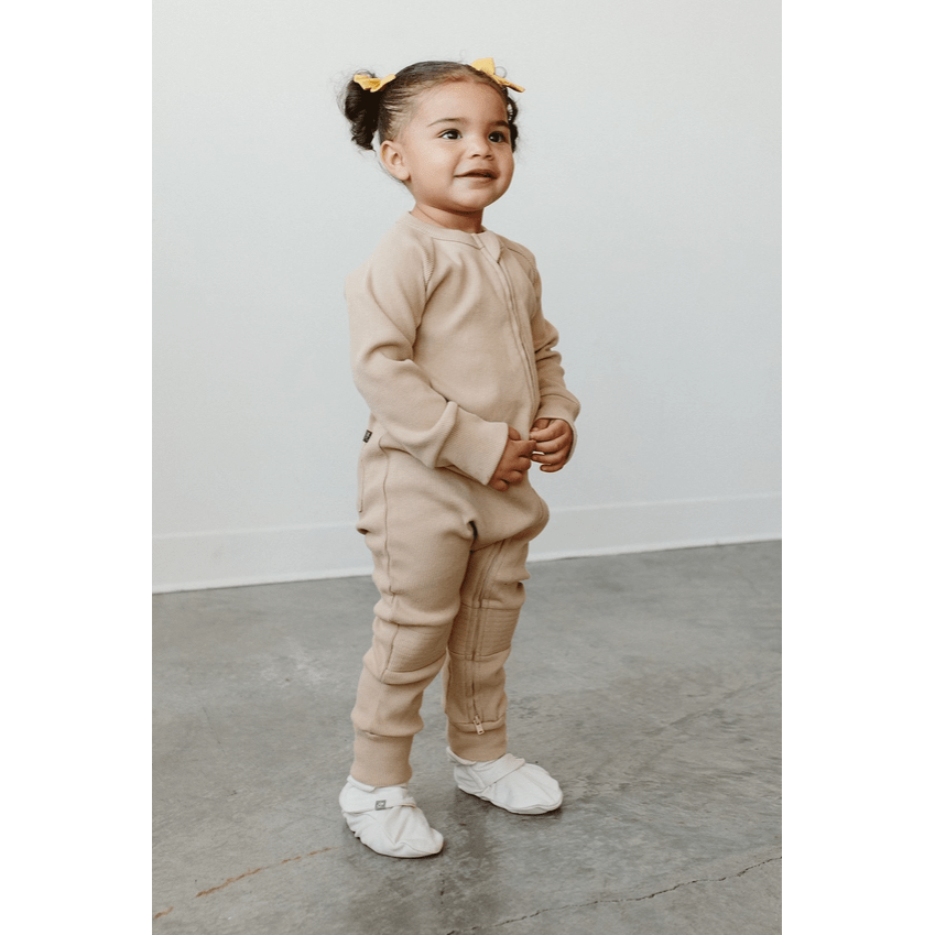 Goumi Baby Long Sleeve Rib Knit Zipper One-Piece - Chanterelle Romper Goumikids   