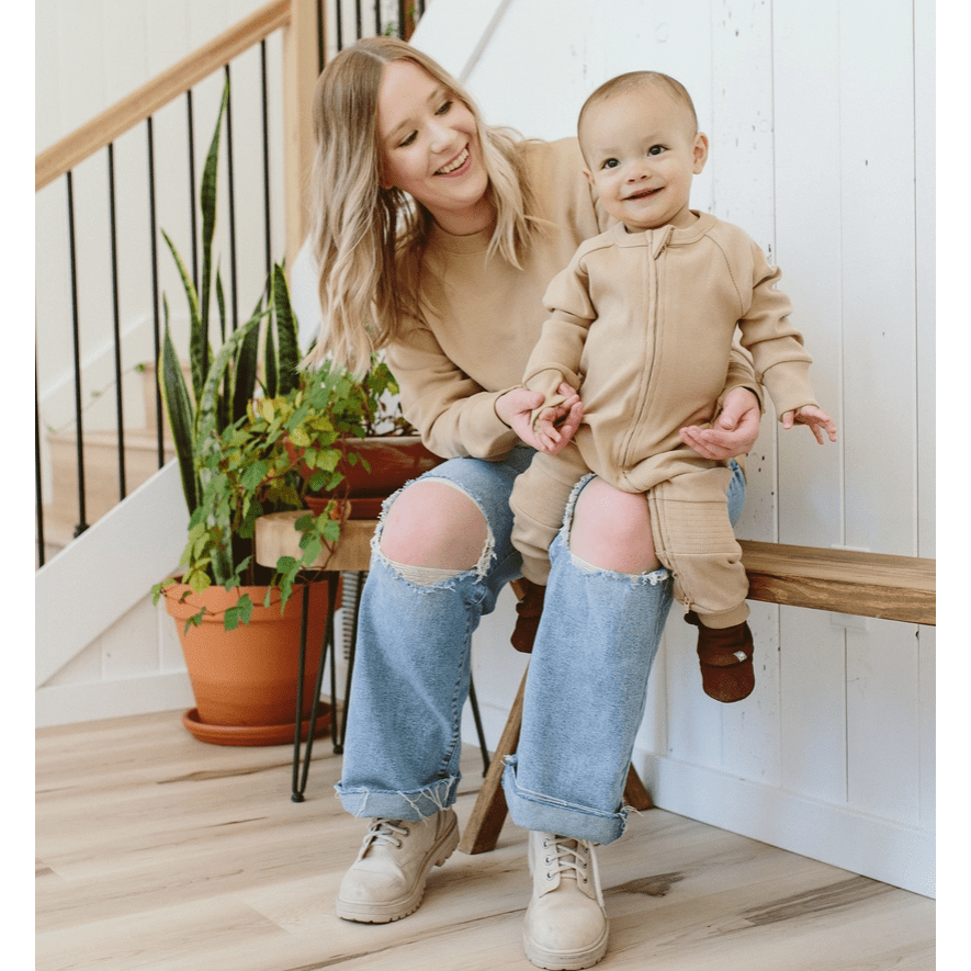 Goumi Baby Long Sleeve Rib Knit Zipper One-Piece - Chanterelle Jumpsuit Goumikids