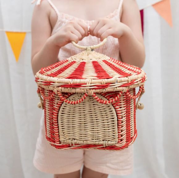 Olli Circus Tent Basket - Red & Straw Baskets Olliella   