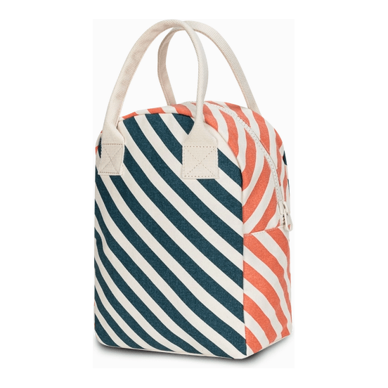 Fluf Zipper Lunch Bag -  Stripe Teal Apricot  Fluf   