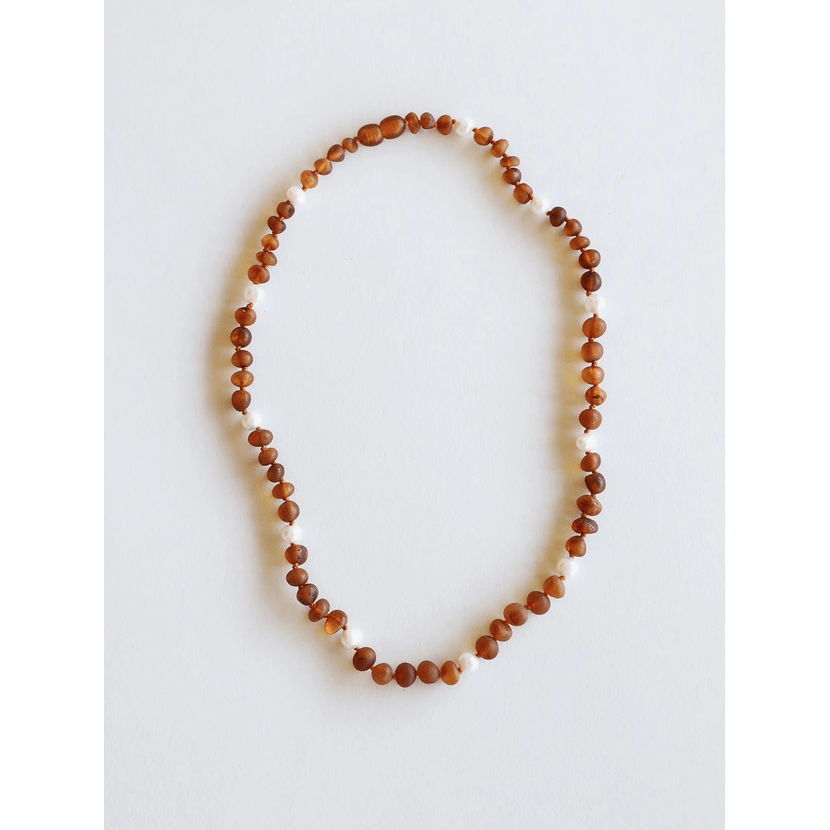 Canyonleaf Kids Raw Cognac Amber + Pearl Halo Necklace Pacifiers and Teething Canyonleaf   