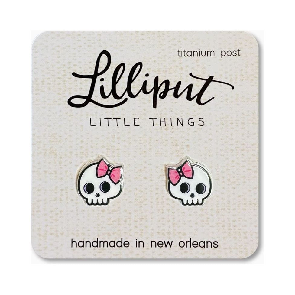 Lilliput Cute Skull with Pink Bow Earrings Apparel Accessories Lilliput Little Things