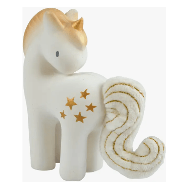 Tikiri - Shining Stars Unicorn Natural Rubber Rattle with Crinkle Wings Pacifiers and Teething Tikiri   