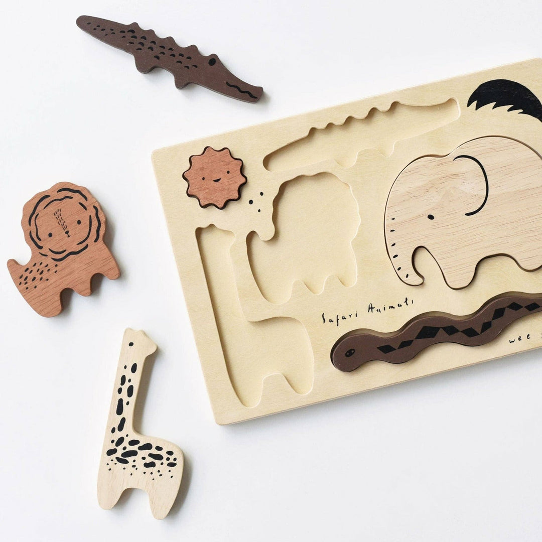 Wee Gallery Wooden Tray Puzzle - Safari Animals 2nd Edition Wooden Toys Wee Gallery   