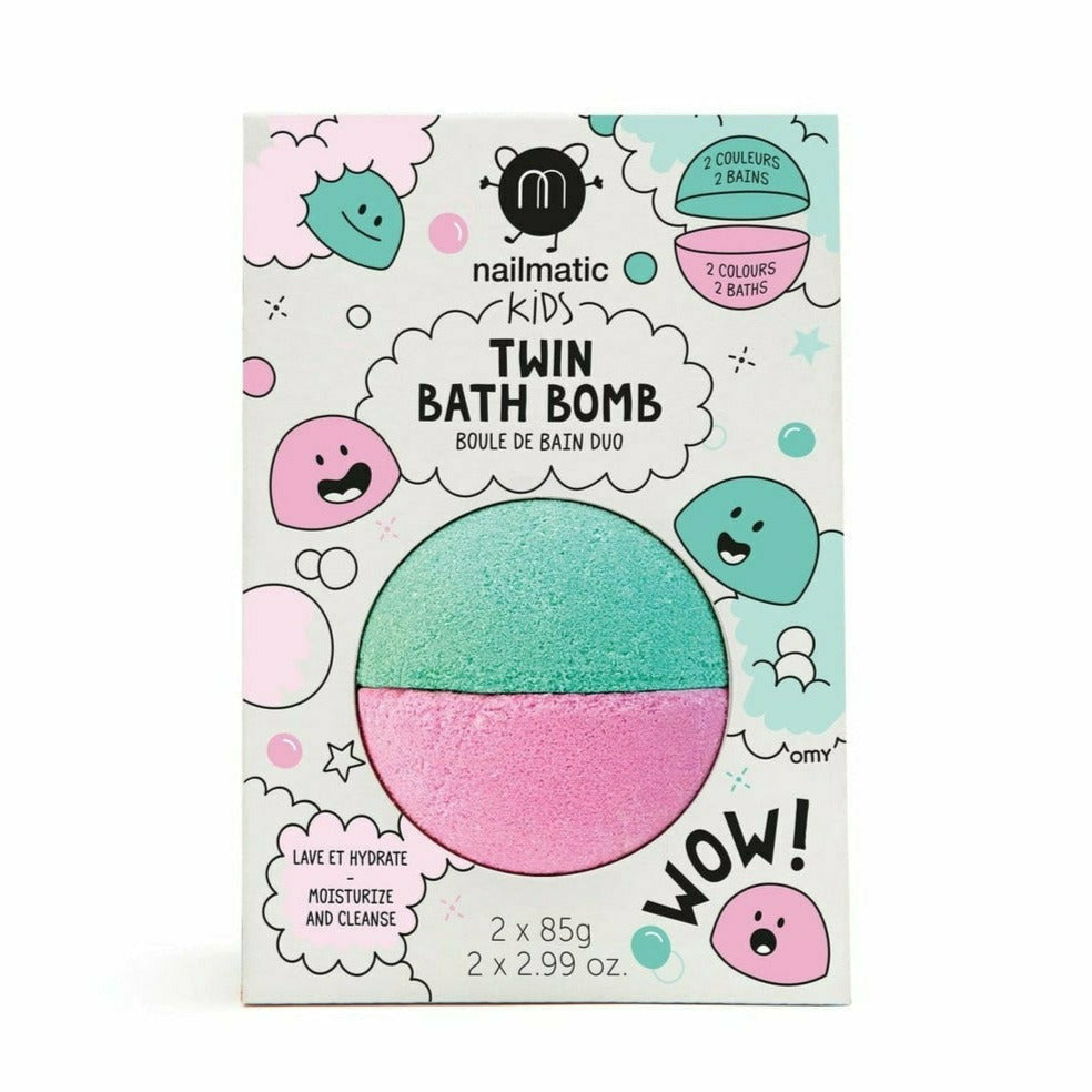 Nailmatic Kids Twin Bath Bomb - Pink/Green Lagoon Natural Toiletries Nailmatic Kids   