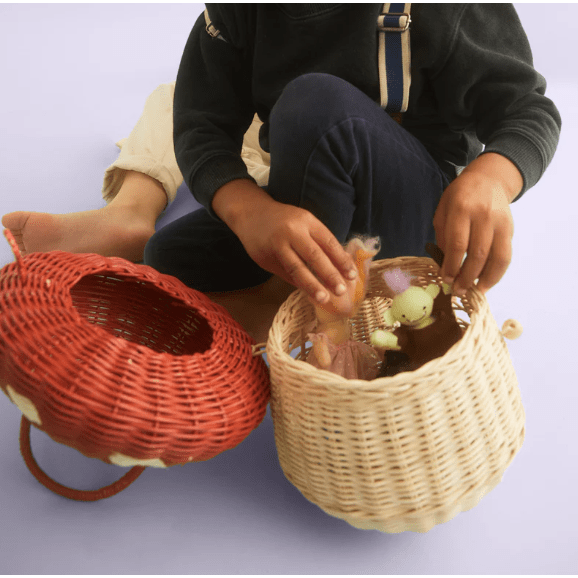 Olli Ella Rattan Mushroom Basket- Red Baskets Olliella   